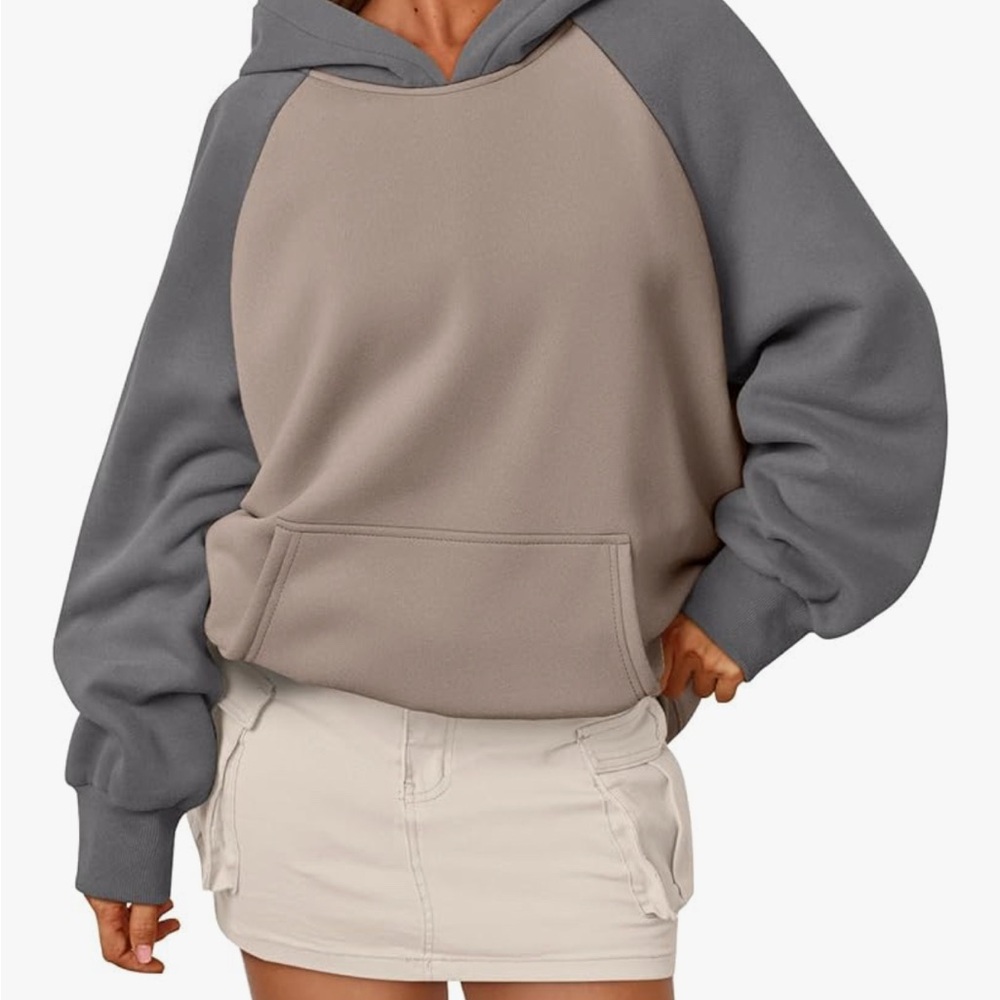 Gray and Tan Women's Hoodie